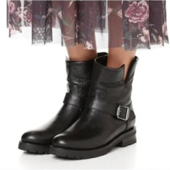 Frye Shoes - Frye Natalie Classic Short Engineer Leather Moto Boots Black 8.5